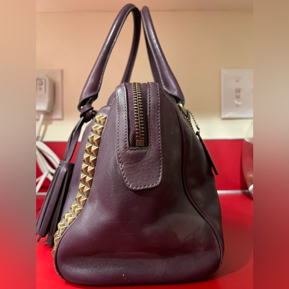 Coach bag Leather Deep Purple Gold Stud Purse Tassle Medium Large Size Handbag - Picture 9 of 14